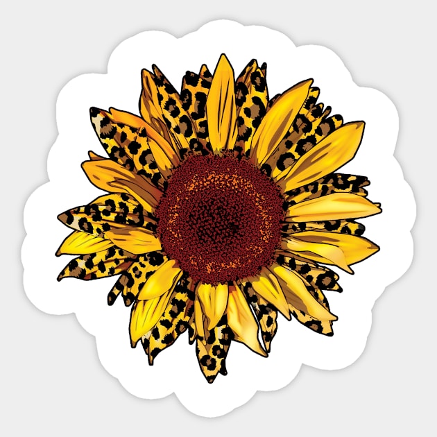 Beautiful Sunflower With Leopard Print Sticker by Kelleh Co. 